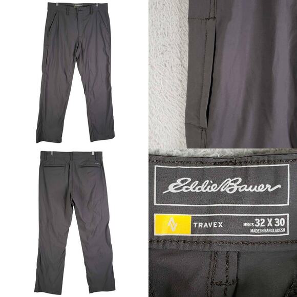 Eddie Bauer Pants Travex Straight Hiking Mens Size 32x30 Nylon Flat Front Gray - Picture 1 of 8